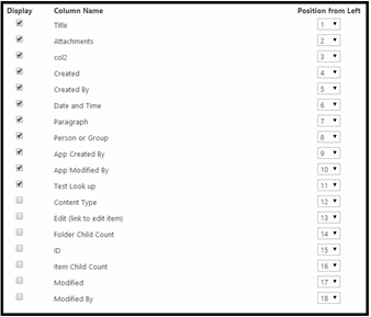 Screenshot of SharePoint List columns