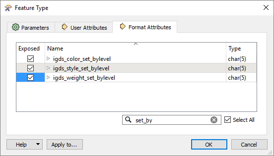 Bentley MicroStation Design Writer Feature Type Parameters