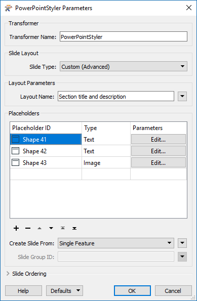 Completed parameters for Custom (Advanced) slide