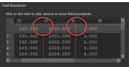 Screenshot: Click the ruler to define and drag column widths.