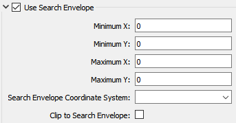 Screenshot with blank search envelope min and max x and y parameters