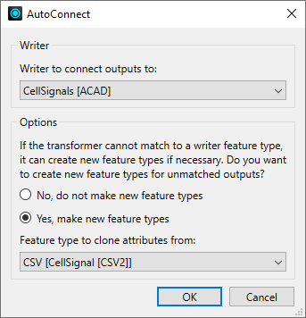 Using Autotable Connect Edition Auto Connect to Destination Feature Types