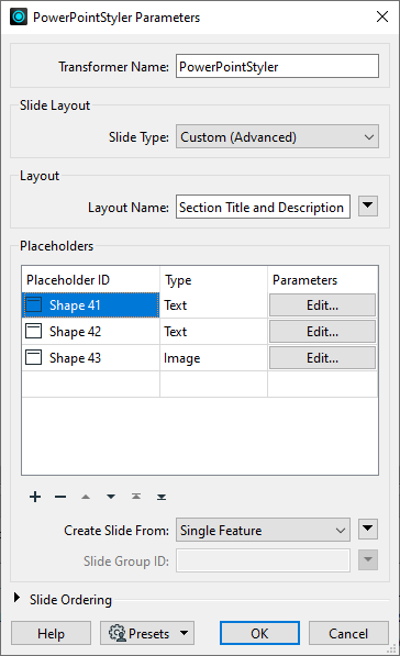 Completed parameters for Custom (Advanced) slide