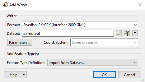 Swedish I2K/G2K (Interface 2000 GML) Writer Parameters