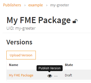 FME Hub publish button
