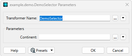 Parameter dialog with Continent parameter