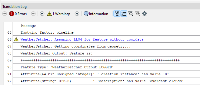 Log window warning example